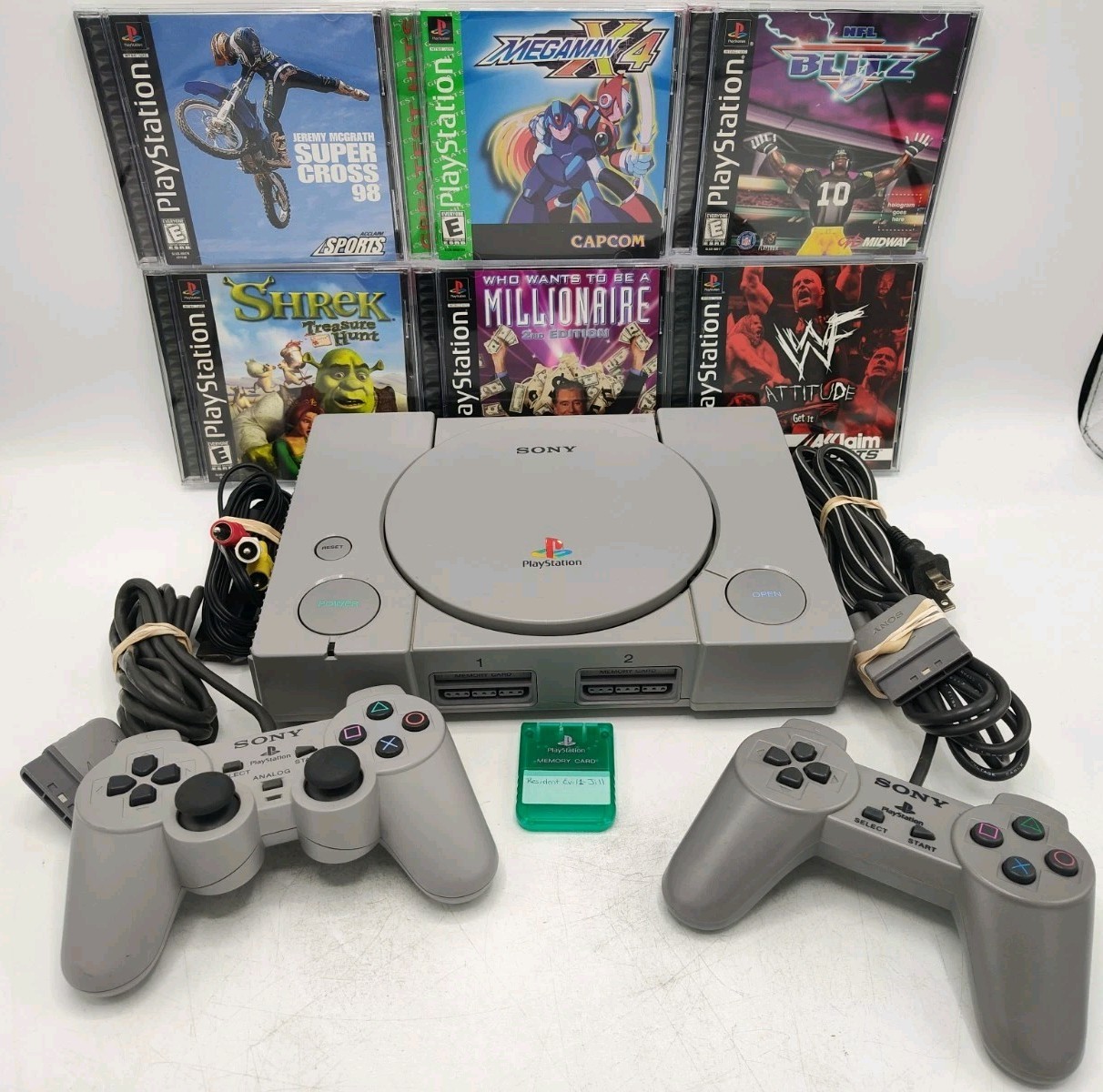 Sony PlayStation 1 PS1 Bundle + 2 Controllers + 6 Games + Mem Card* VGC* Tested!