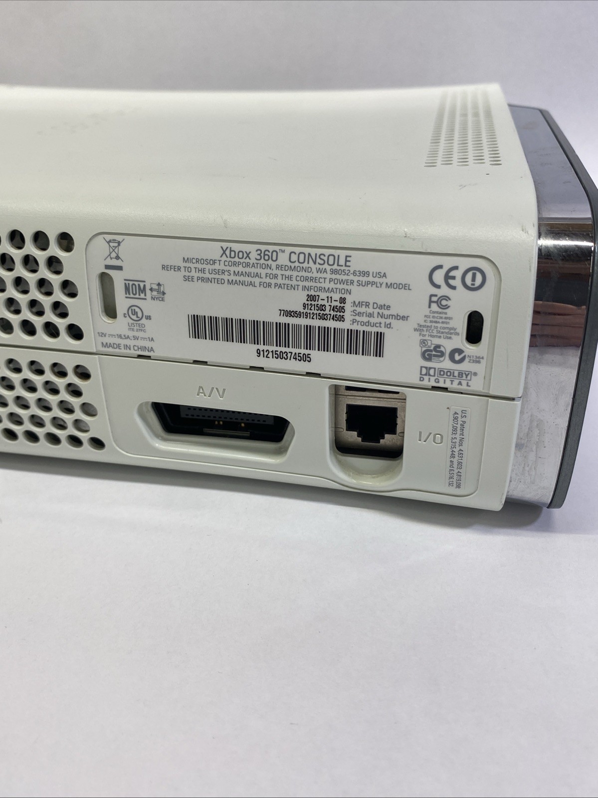 2007 Xbox 360 Console 912150374505 NOT WORKING PARTS ONLY