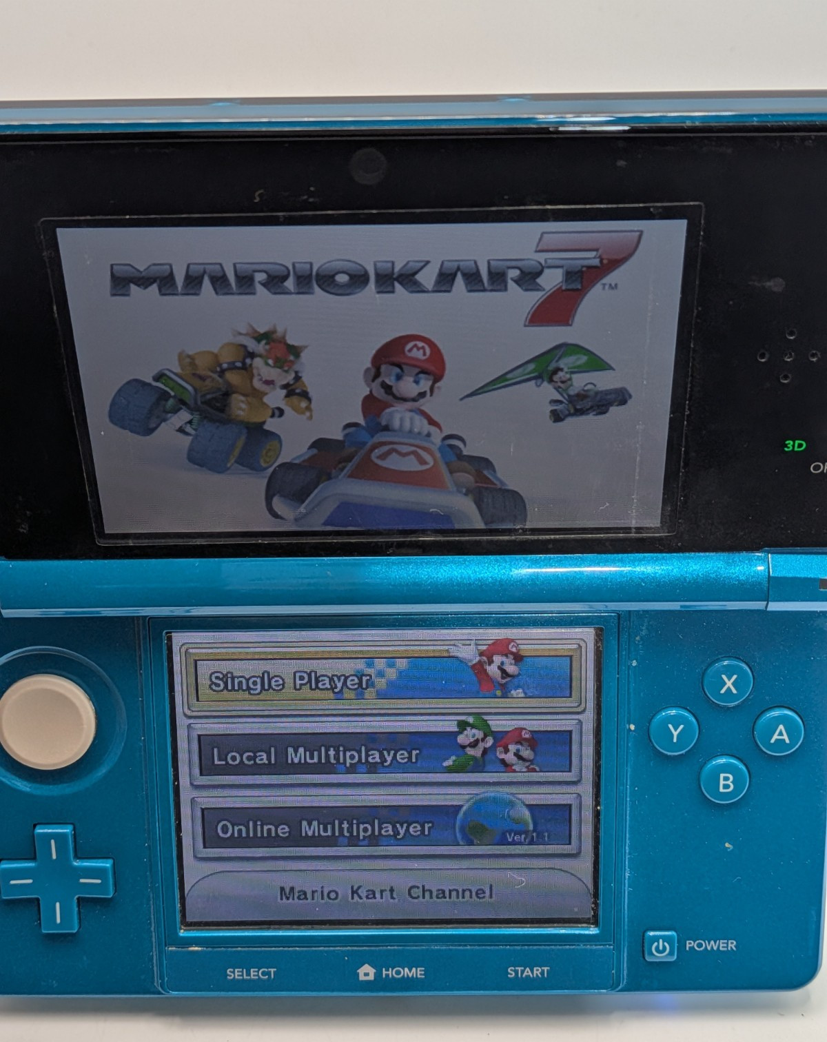Nintendo 3DS Blue Console Bundle Blue 4 Games Pokemon Moon Ruby Mario Kart 7