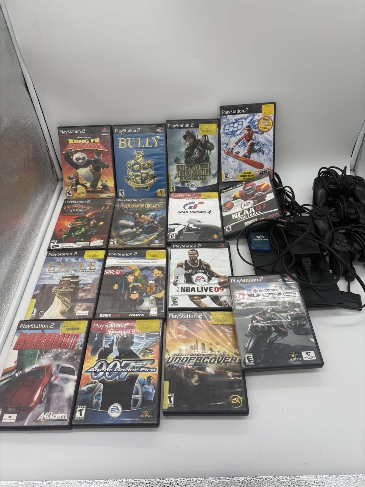 Sony PlayStation 2 Black PS2 Slim Console Lot 3Controller Memory Card 15 Games