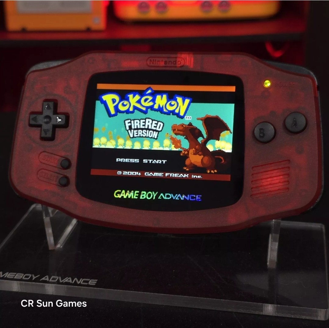 Clear Red Game Boy Advance GBA iPS V5 USB-C 1800 mAh Rechargeable Battery