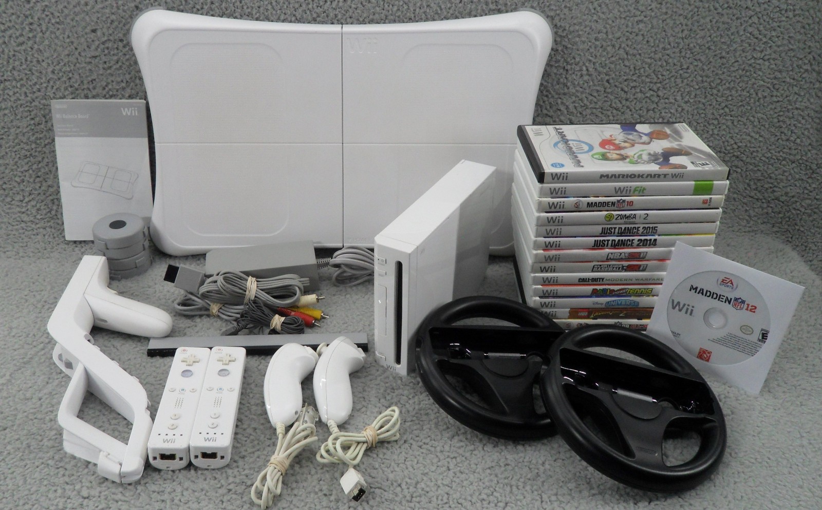 Nintendo Wii Console Bundle Fit Balance Board Controllers 15 Games Mario Kart