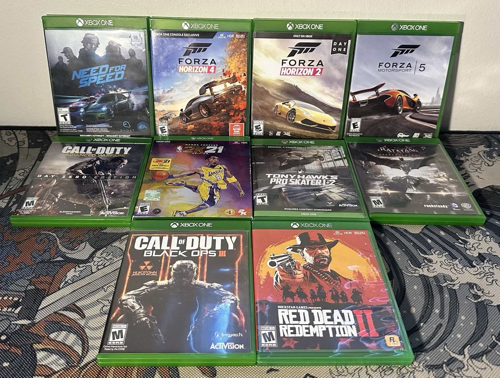 Microsoft Xbox One X Console Lot Black 1TB w/10 Games + 2 Controllers & Cables