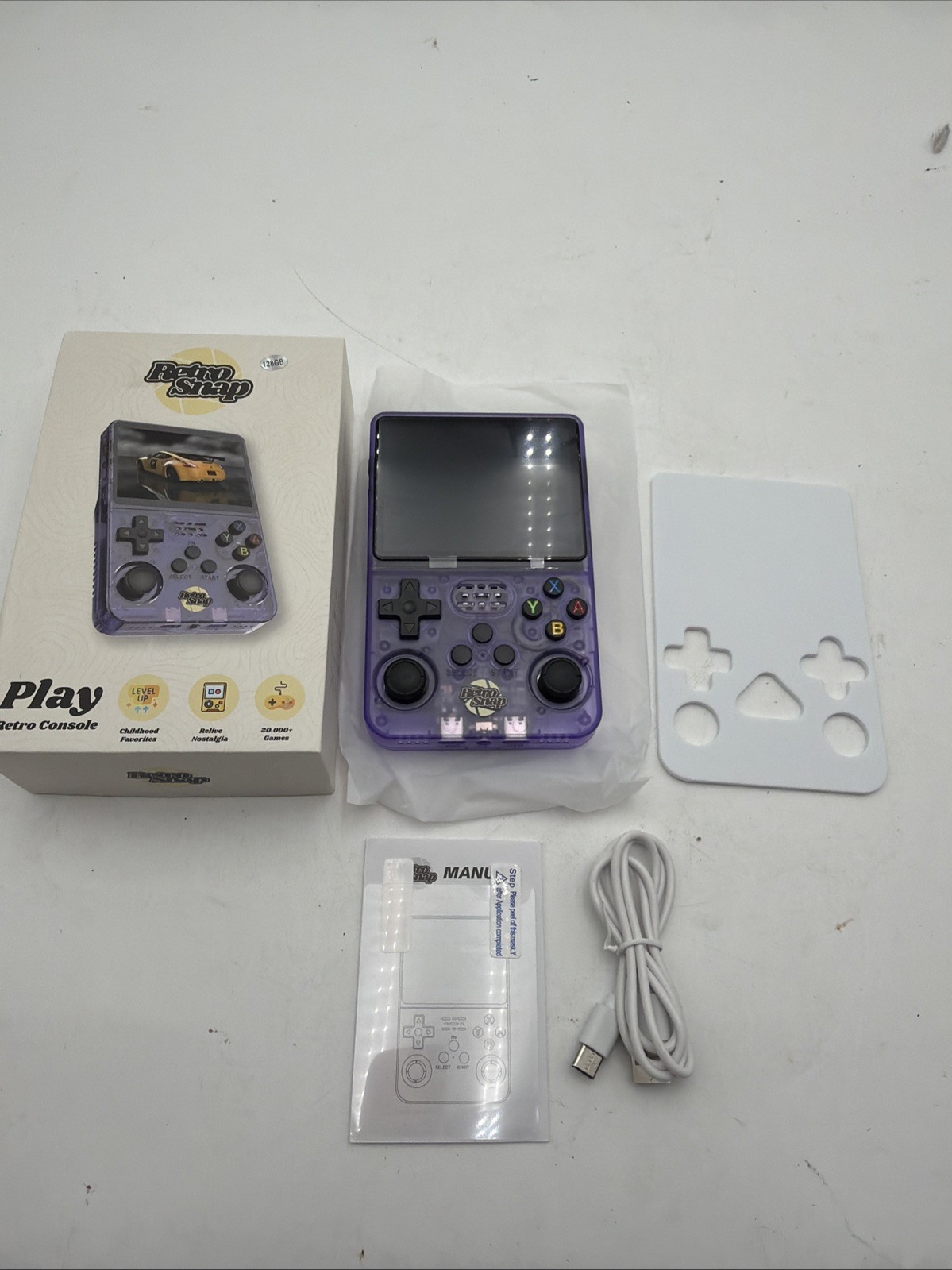 Retro Snap Play Handheld Console 128GB, 3.5″ Screen, 20k+ games, Purple
