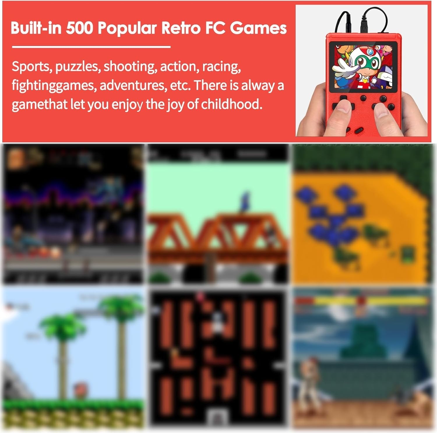 Built in 500 Classic Games Handheld Retro Video Game Console Double Game Gift US