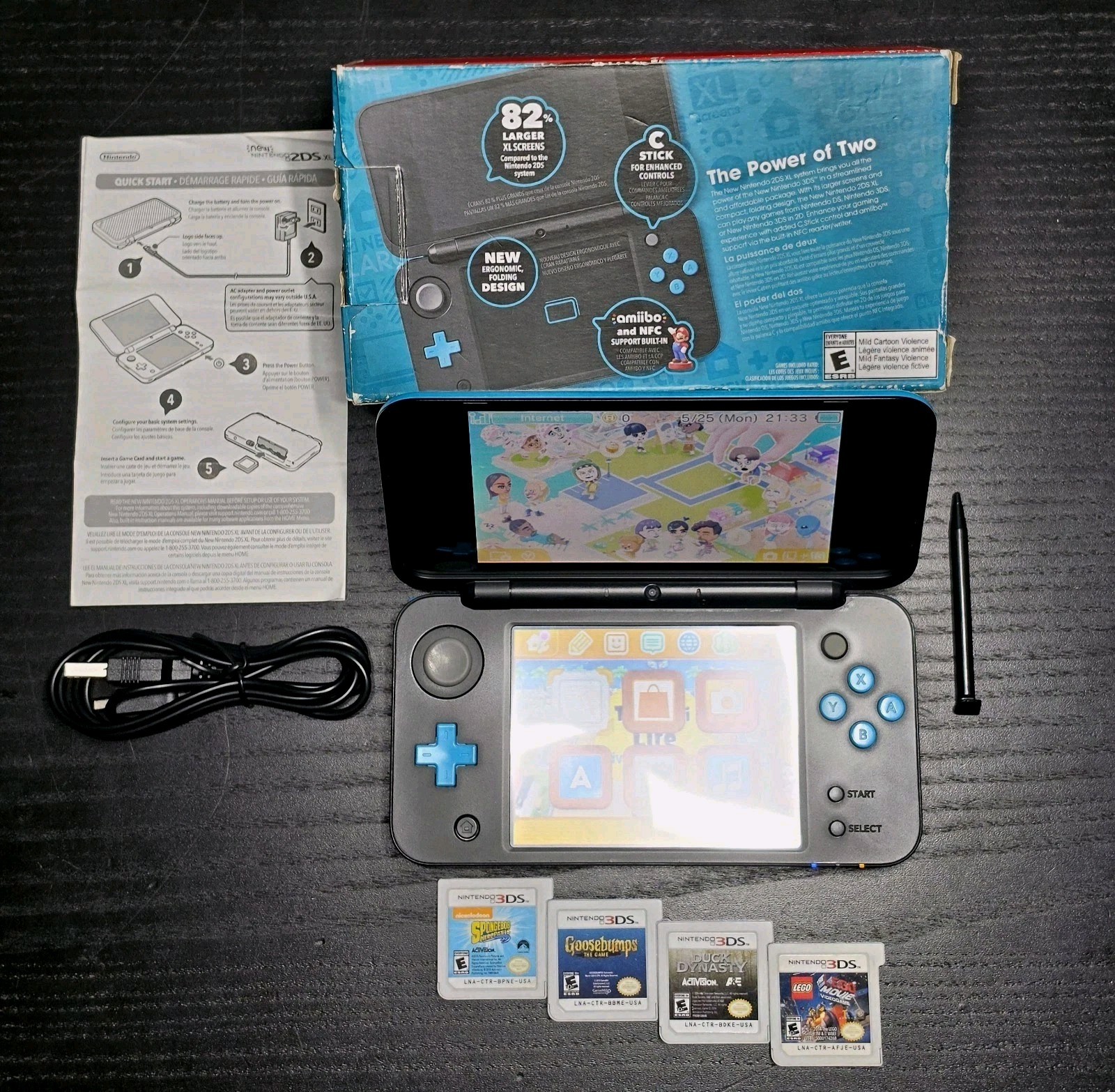 New Nintendo 2DS XL System (W/Box W/4 Games) -Tested & Working- !!READ!!