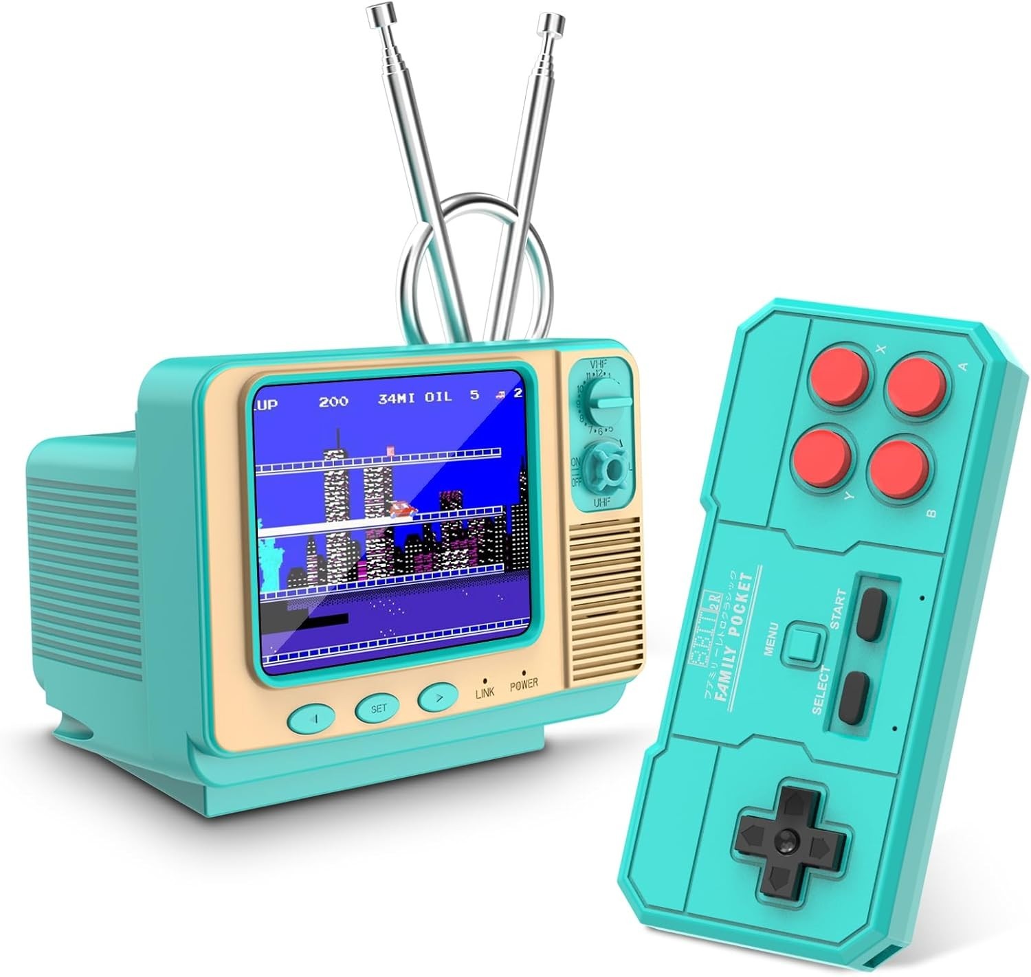 Classic Mini TV Style Handheld Console with 168 Games & Dual 2-Player Support