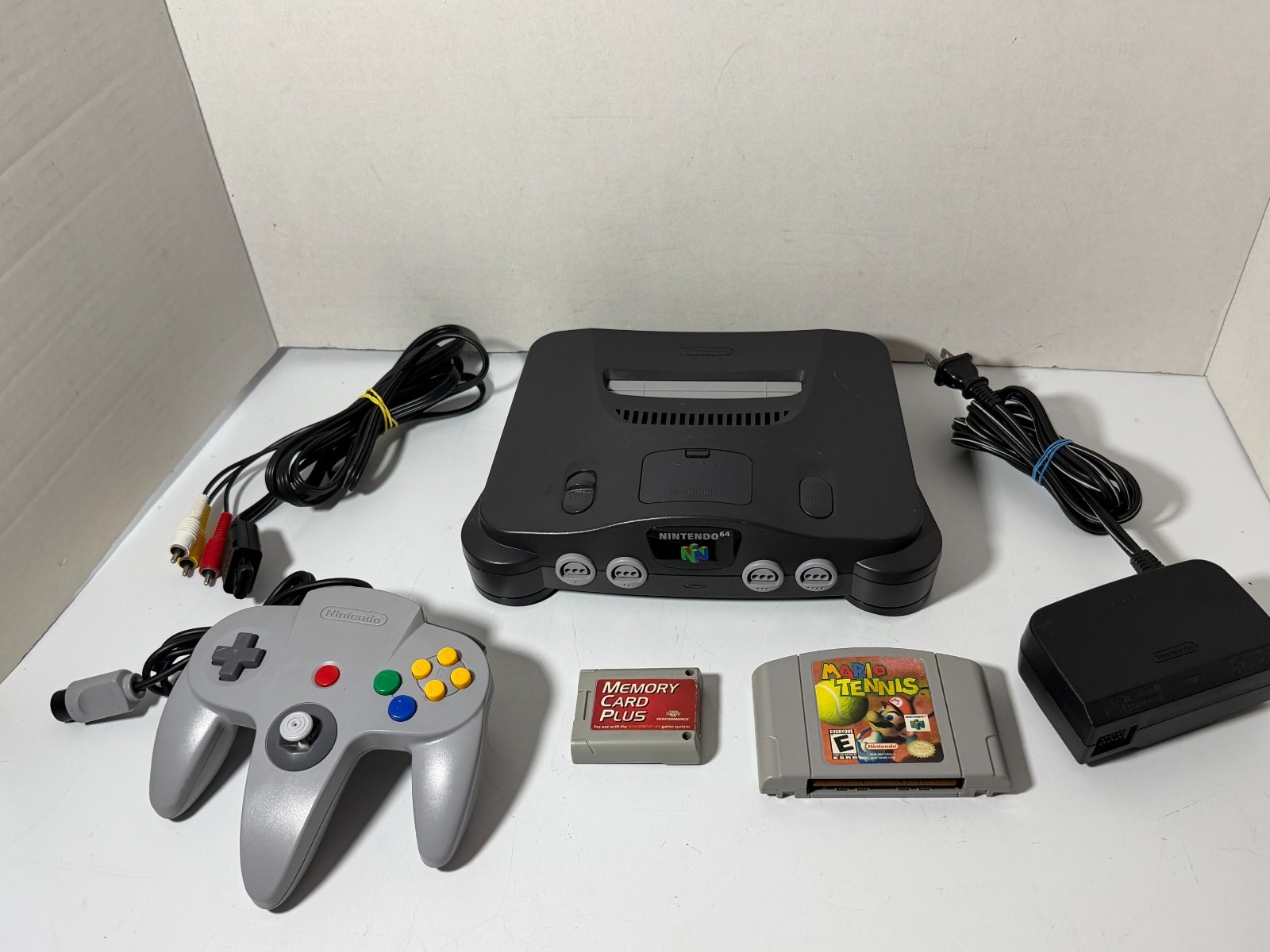 Nintendo 64 N64 Console System Bundle W/ Controller, Cables, Mario Tennis-WORKS!
