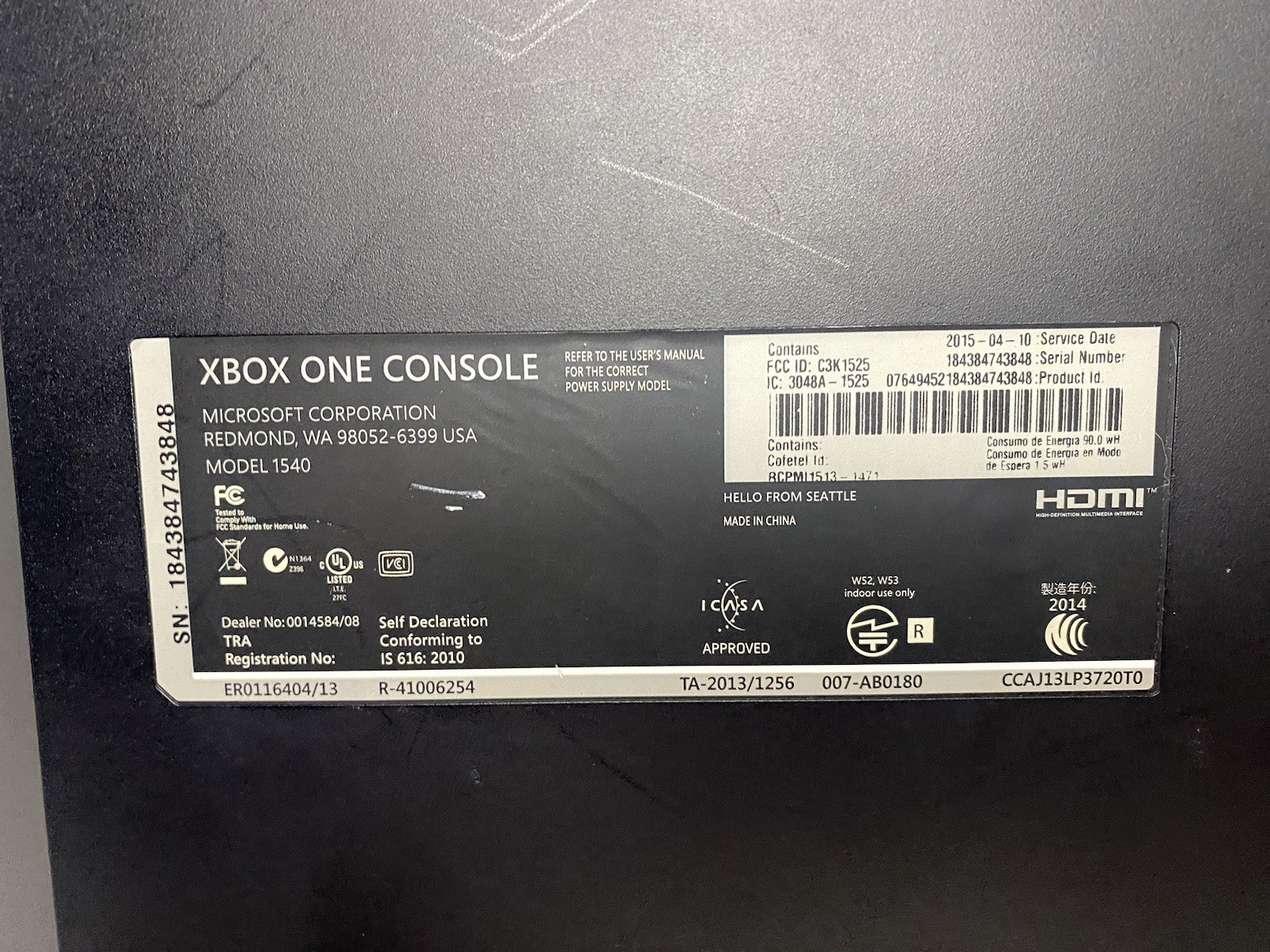 Microsoft original Xbox One console only 500GB – (1540) – Black – Tested/works