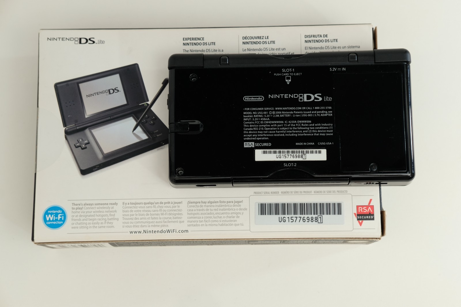 Nintendo DS Lite USG-001 Onyx Black Console w/ nice box ALL OEM matching serial