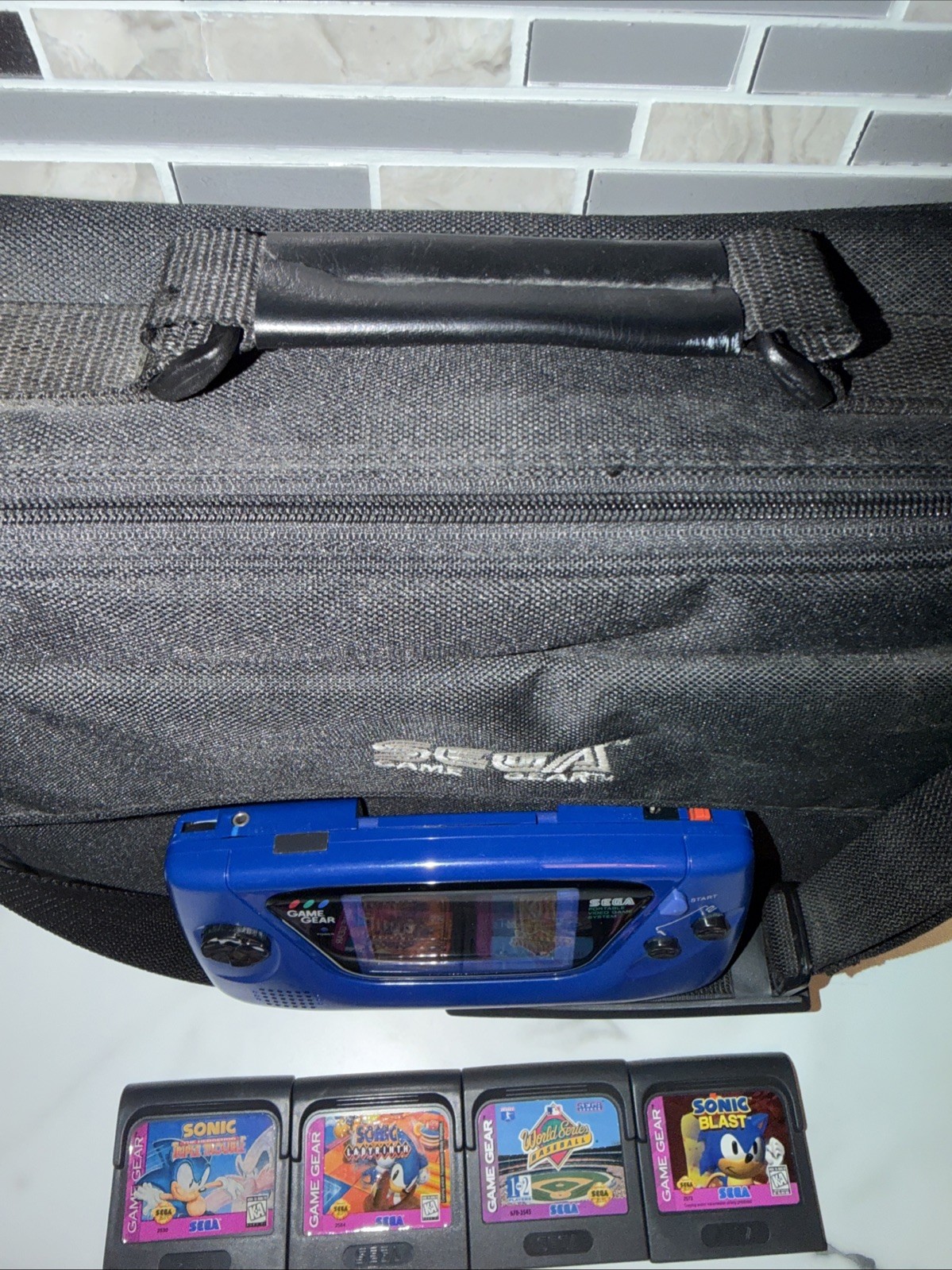 SEGA Game Gear Blue Console Bundle w/ Case & 4 Games Sonic & BB ⚾️ Repair/Parts