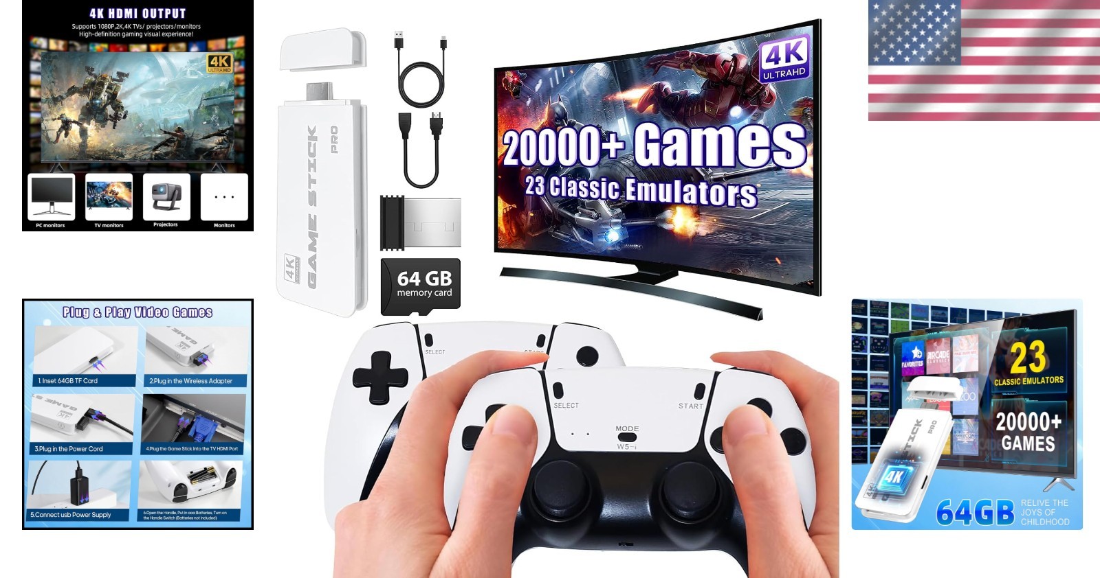Retro Gaming Delight: Wireless Console with 20,000+ Games & 4K HDMI for Families