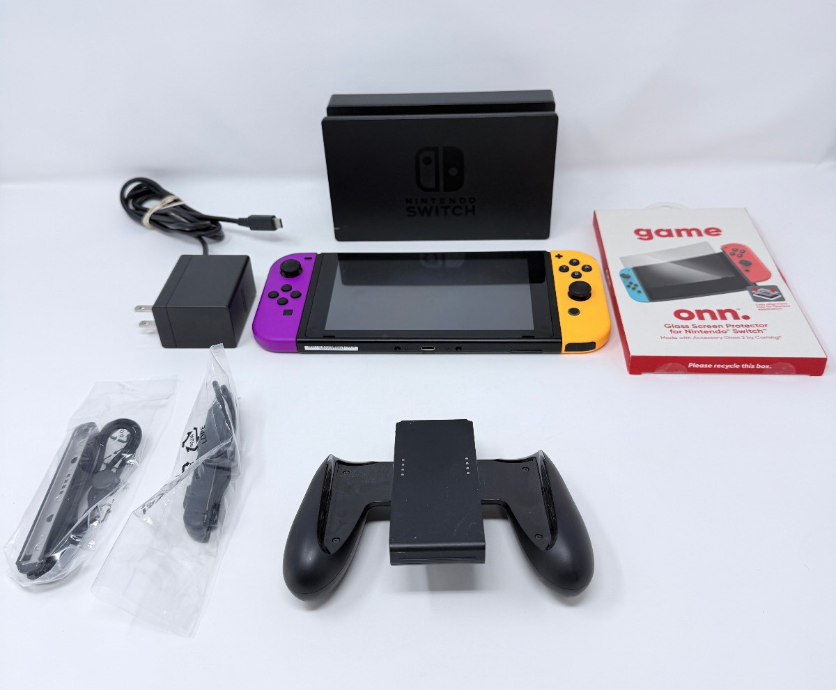 Nintendo Switch Console Bundle W/ Purple & Orange Joy-Cons- TESTED & WORKS
