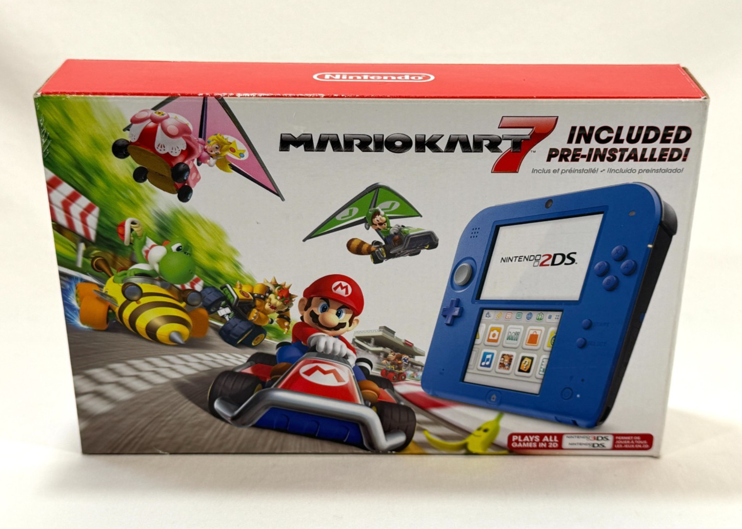 Nintendo 2DS Mario Kart 7 Pre-Installed Electric Blue 2 in Box w/Charger & Cards