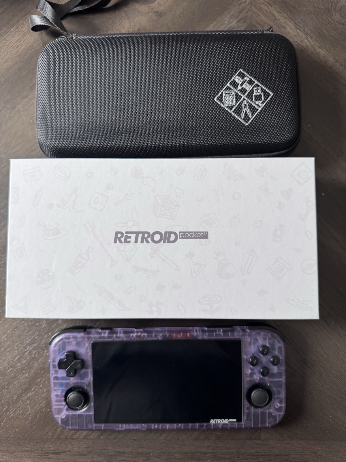 Retroid Pocket 3+ Clear Purple Handheld System with Carrying Case