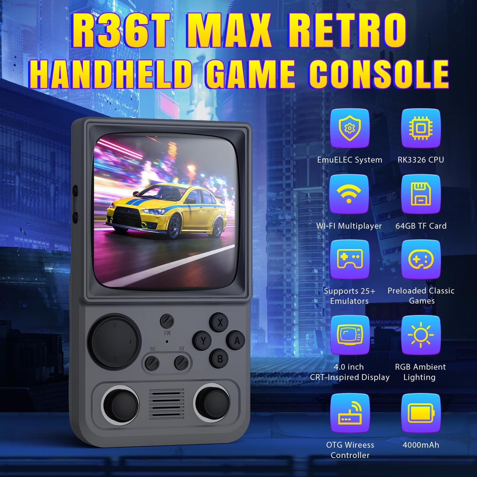 R36TMAX Upgraded Retro Handheld Game Console with 4000mAh Battery, 4.0» IPS …