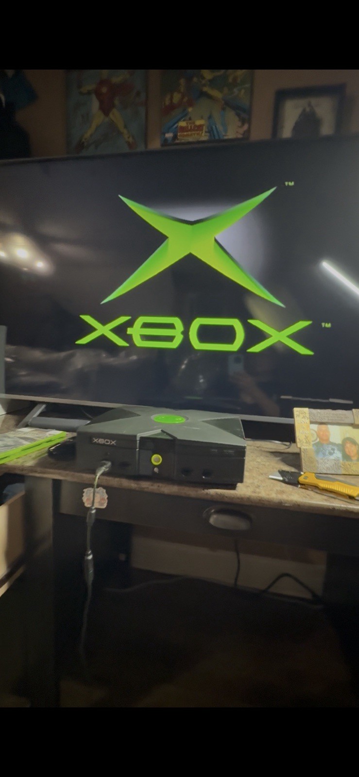 Microsoft Xbox Original Console 2003 Black/Green w/ AV Cable, Power Cord RCA
