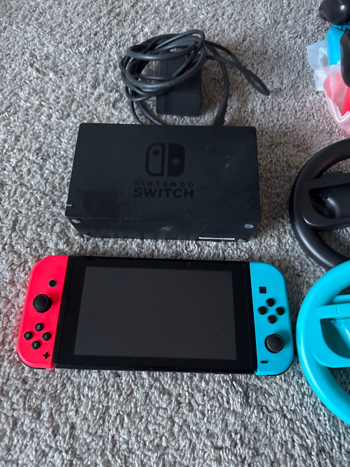 Nintendo Switch HAC-001(-01) with Blue and Red Joy-Con Controllers and Mario…