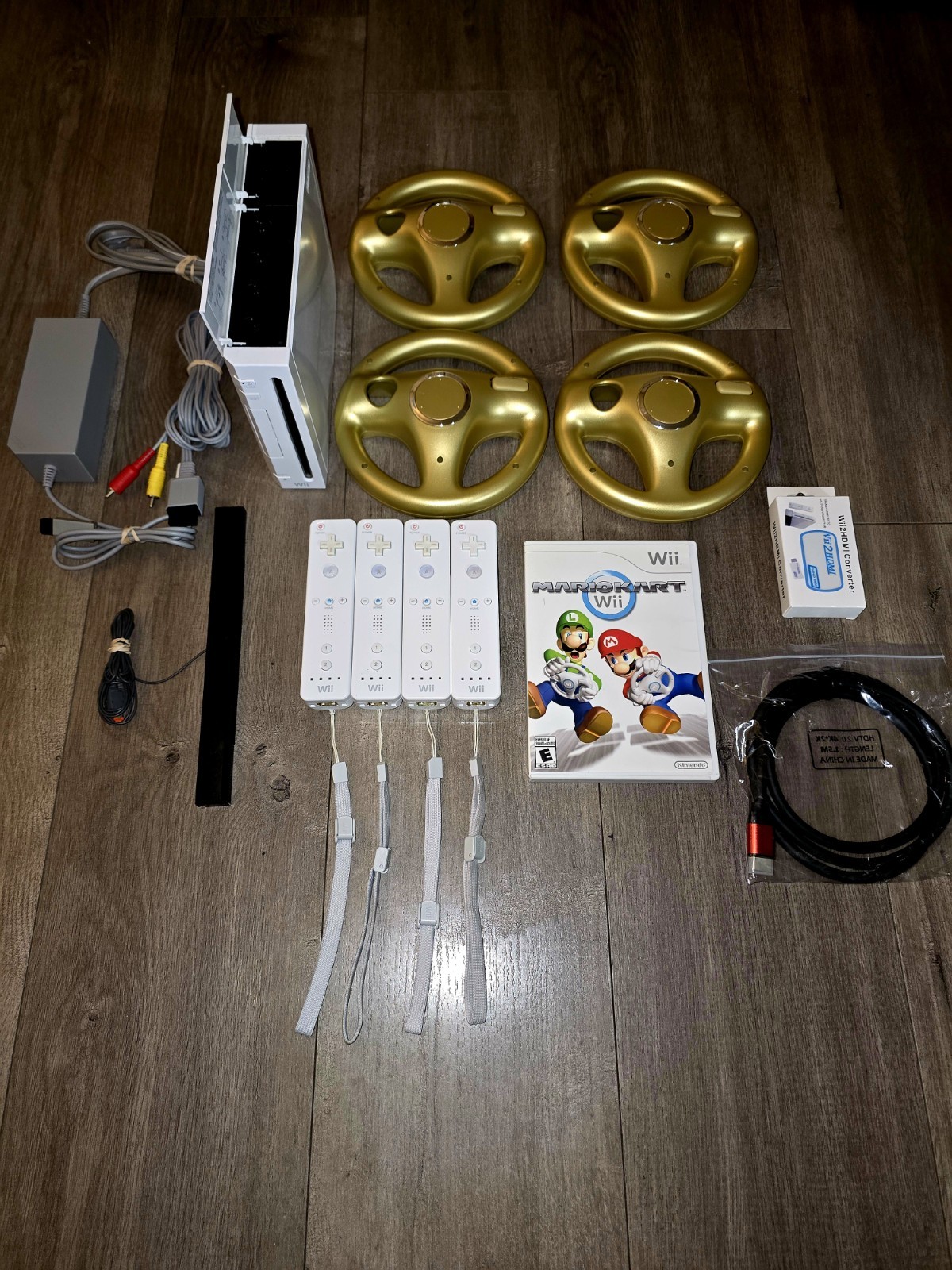 Nintendo Wii Console Mario Kart Bundle with 4 Controllers & Wheels!