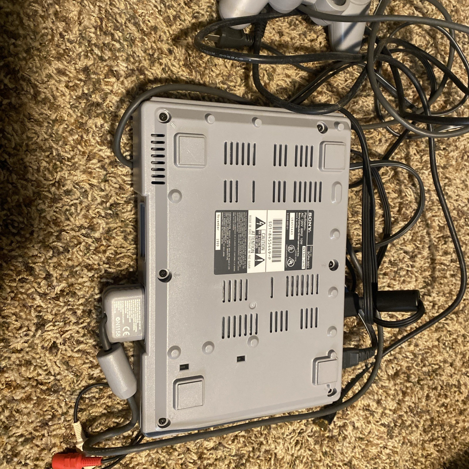 Sony PlayStation 1 Gray Game Console And Controller READ