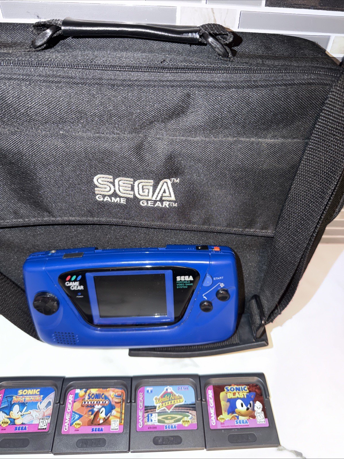 SEGA Game Gear Blue Console Bundle w/ Case & 4 Games Sonic & BB ⚾️ Repair/Parts