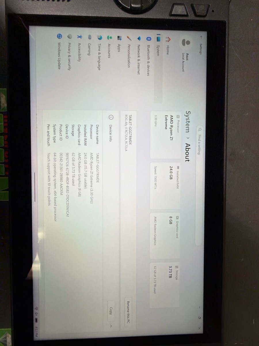 ASUS ROG ALLY X RC72LA 4TB 24GB RAM AMD RYZEN Z1 EXTREME 3.30GHZ AMD (R7A015697)