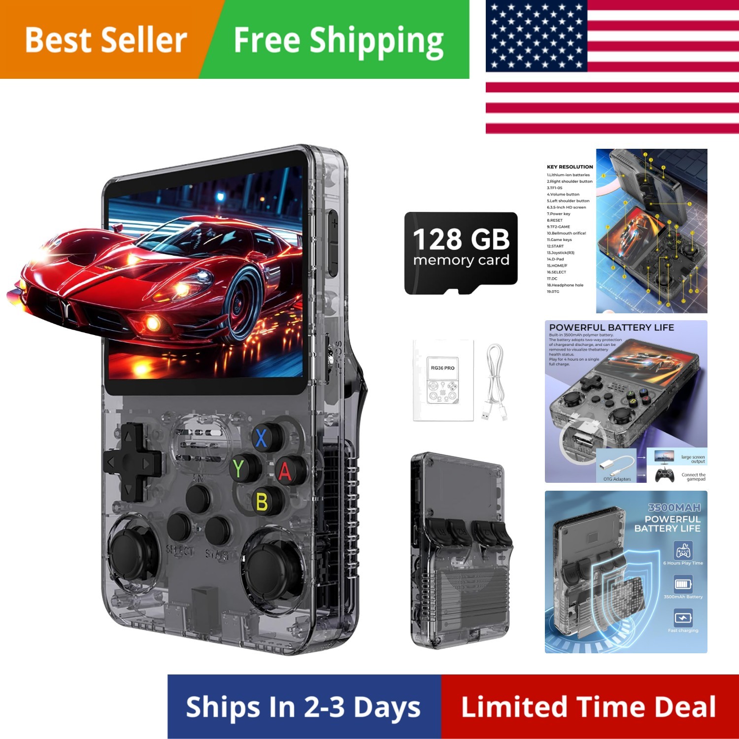 R36s Pro Retro Handheld Game Console, 3.5in IPS , 128GB Preloaded with 40000+…