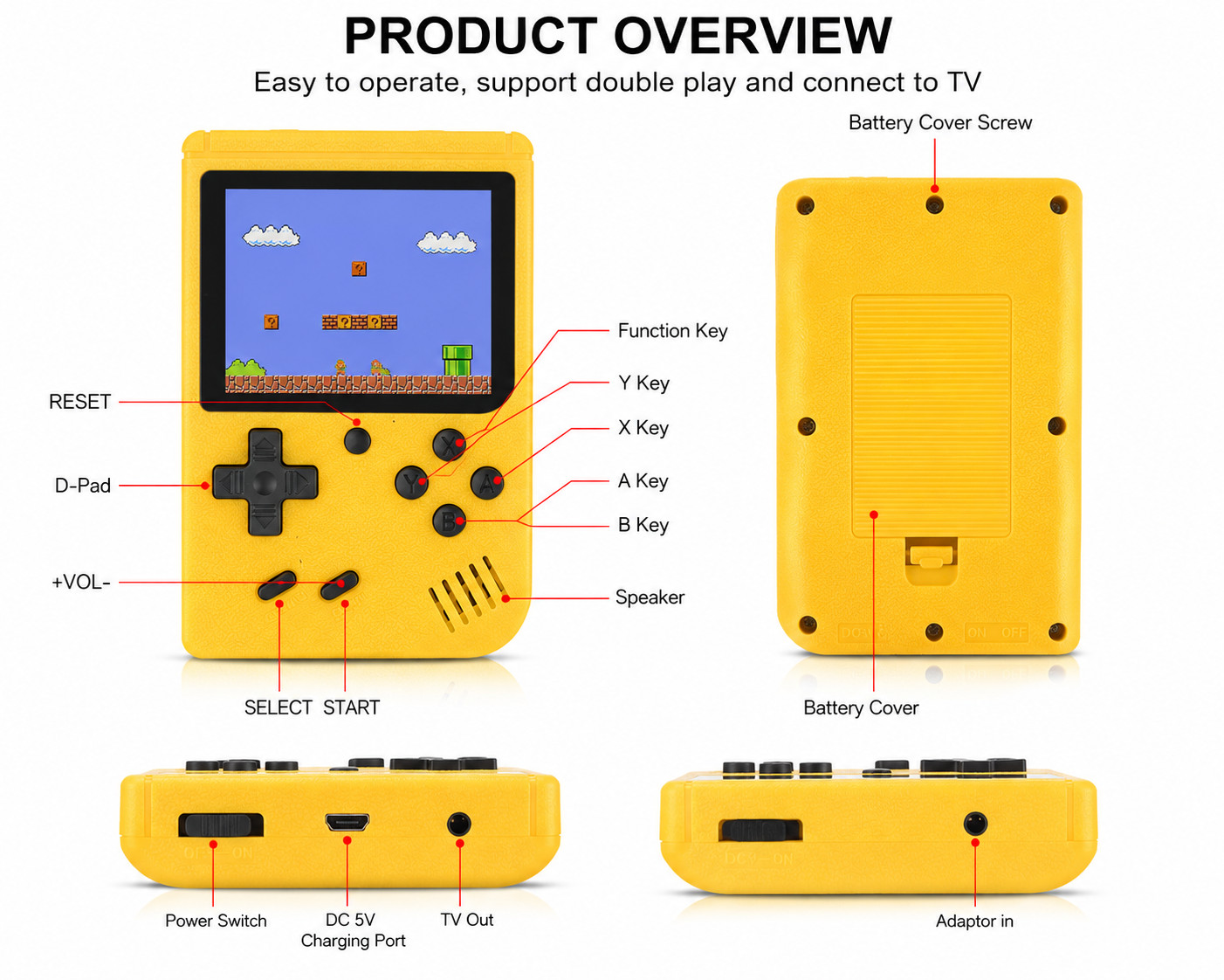 Retro Handheld Game Console 400 Built-in Games 3.0″ LCD TV Out 128MB Multi-Color