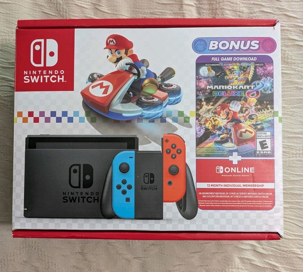 Nintendo Switch Console Neon Blue Red Joy-Con, Mario Kart 8 Deluxe Ed, 121634