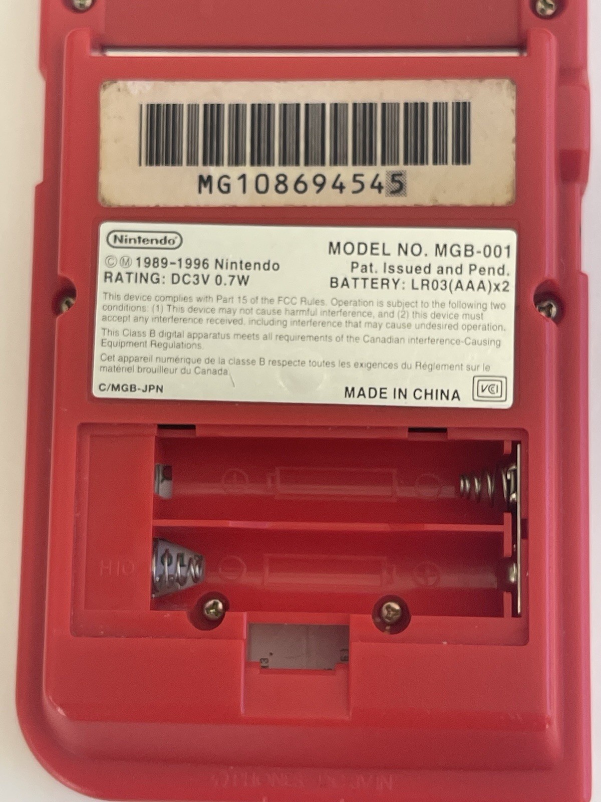 Nintendo Game Boy Pocket Red Handheld System Headphone Jack MGB-001