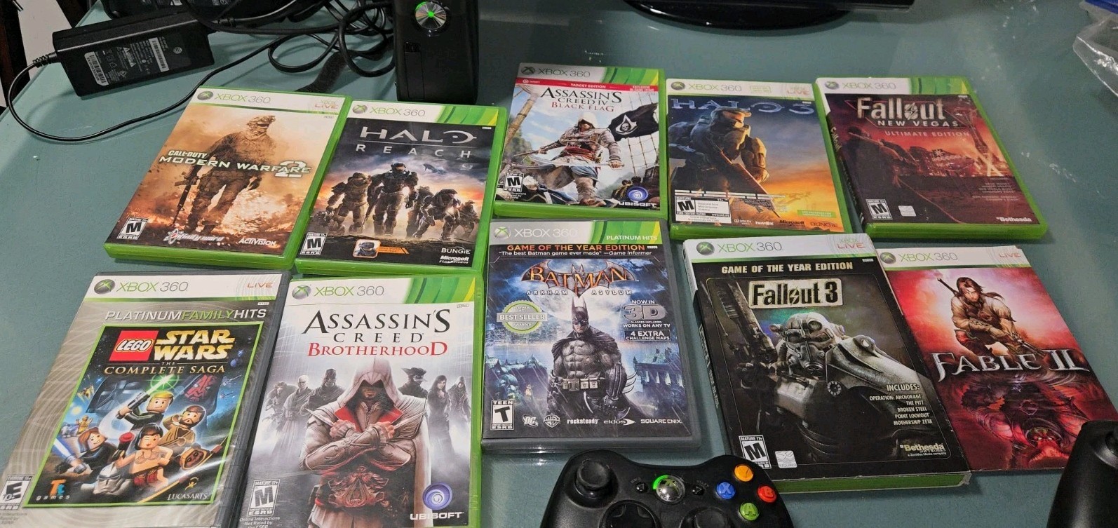 Microsoft Xbox 360 S 250GB Black Console Model 1439 + 9 Games READ