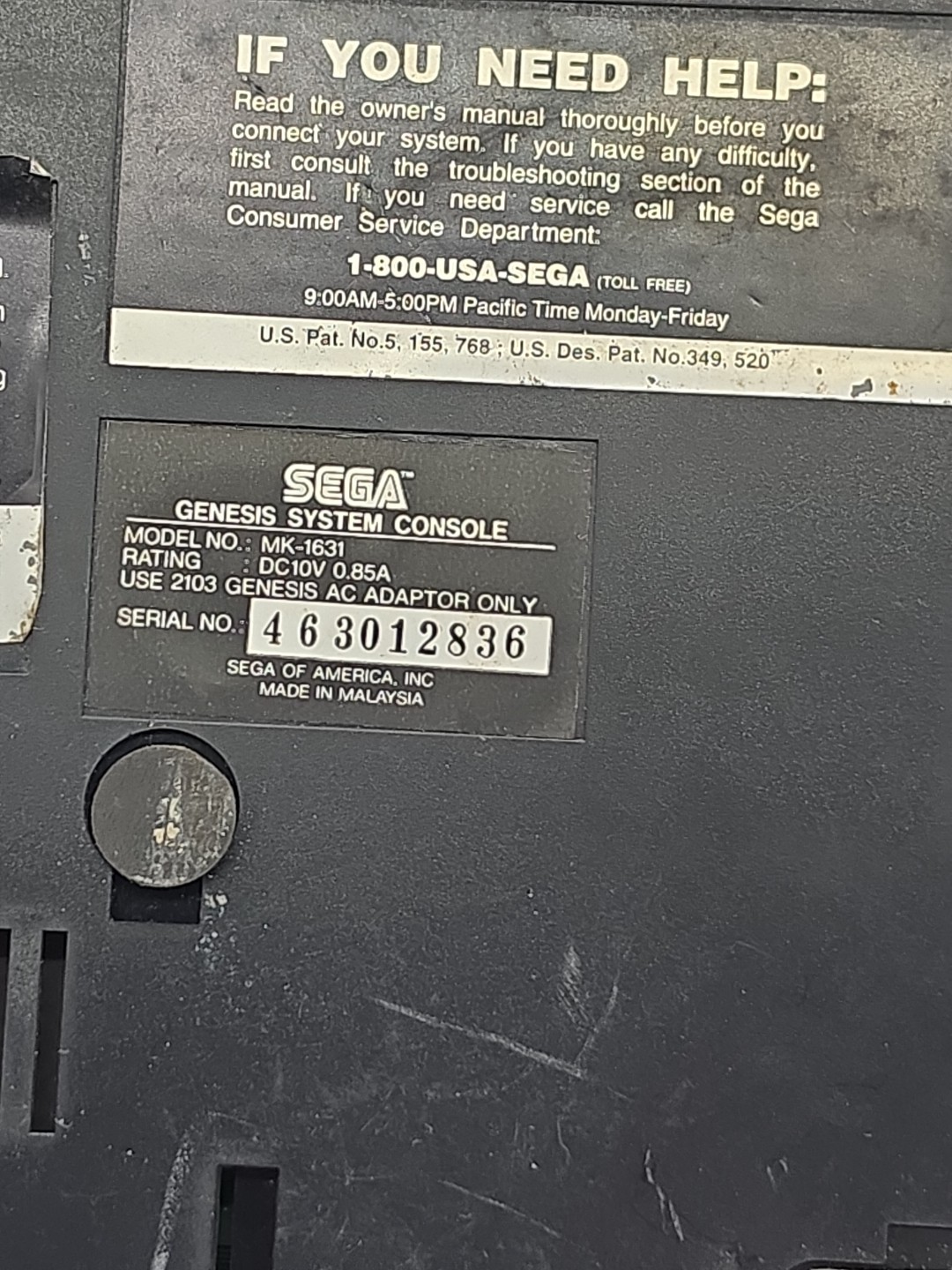 Sega MK-1631 Genesis Console Gaming System Only Tested