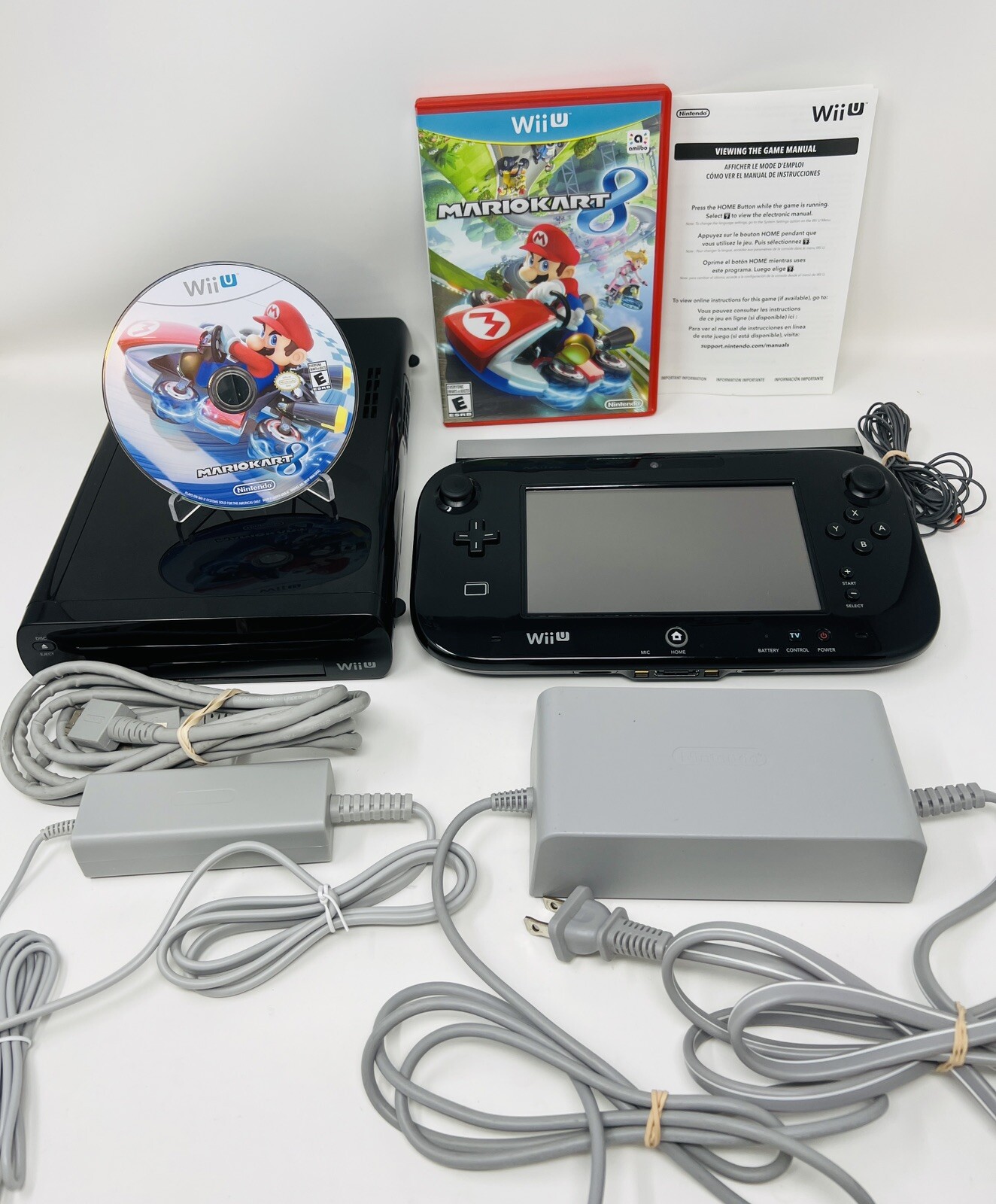 Nintendo Wii U 32GB Black Deluxe Console & Gamepad Mario Kart 8 System Bundle