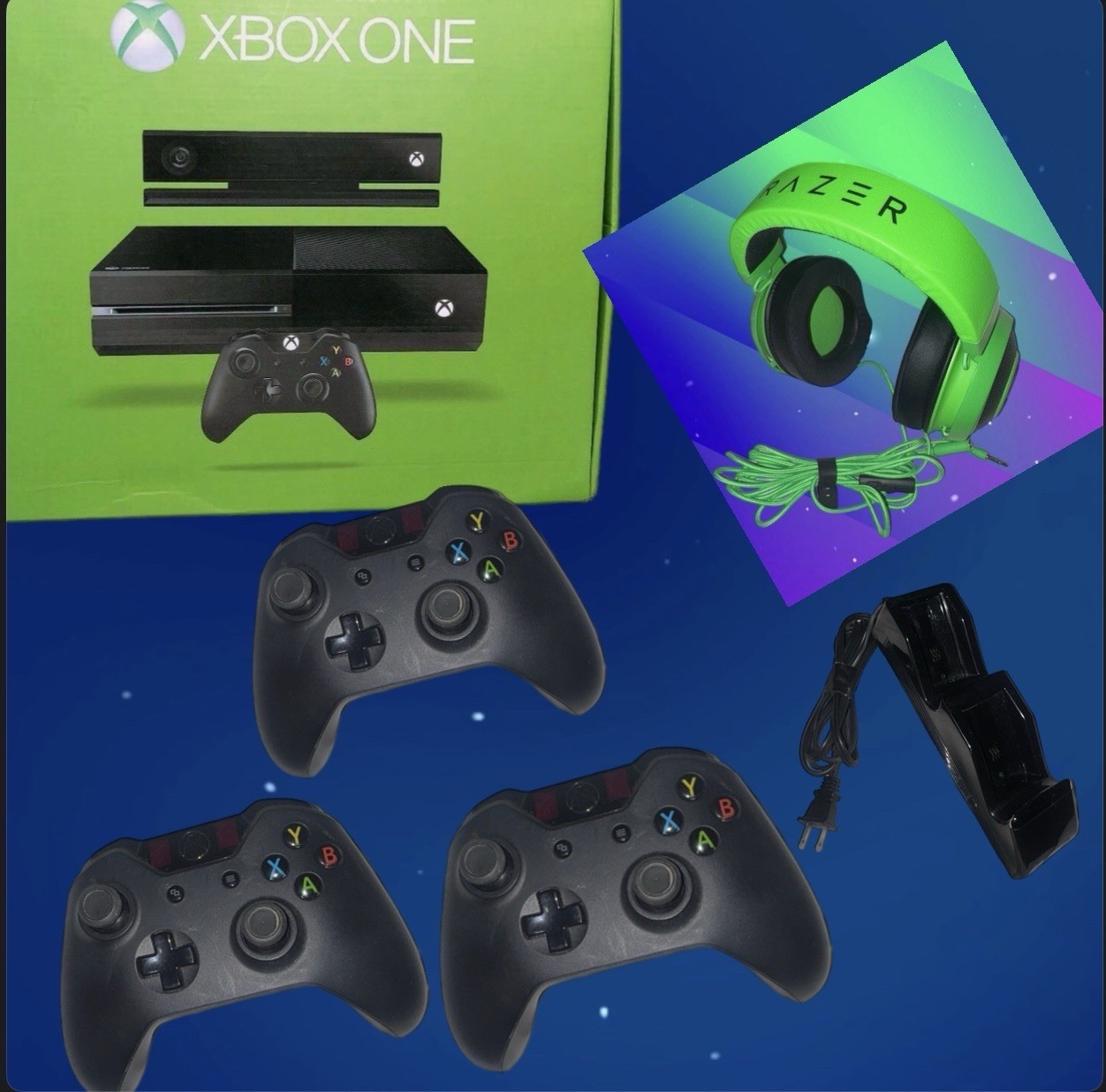 Microsoft Xbox One 500GB Console/ 2 Controller/ Rzr Kraken Headset/Games