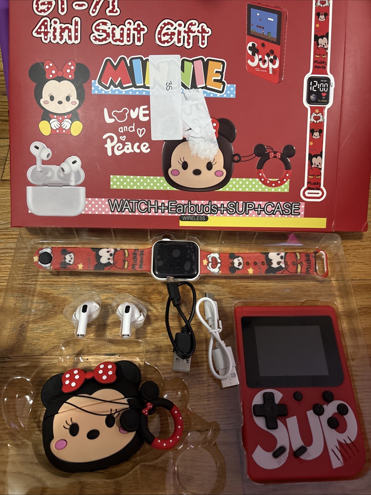 4 In 1 Tech Bundle Box— Wireless Earbuds, Smart Watch, Retro Game Console