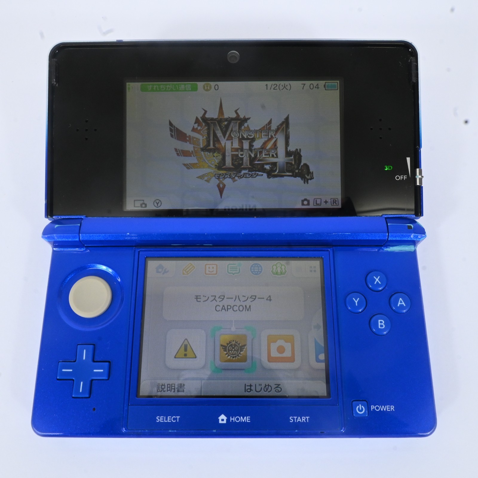 Nintendo 3DS Aqua Blue Console Boxed Tested w/ Charger NTSC-J Monster Hunter 4