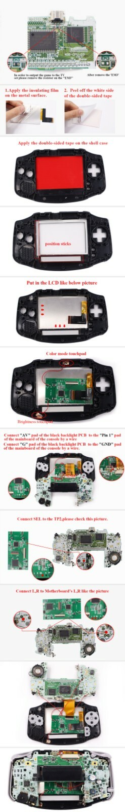 3.0 Inches V4 Drop in IPS LCD GBA TV OUT Mod Backlight Kit Pre-cut Shell For GBA