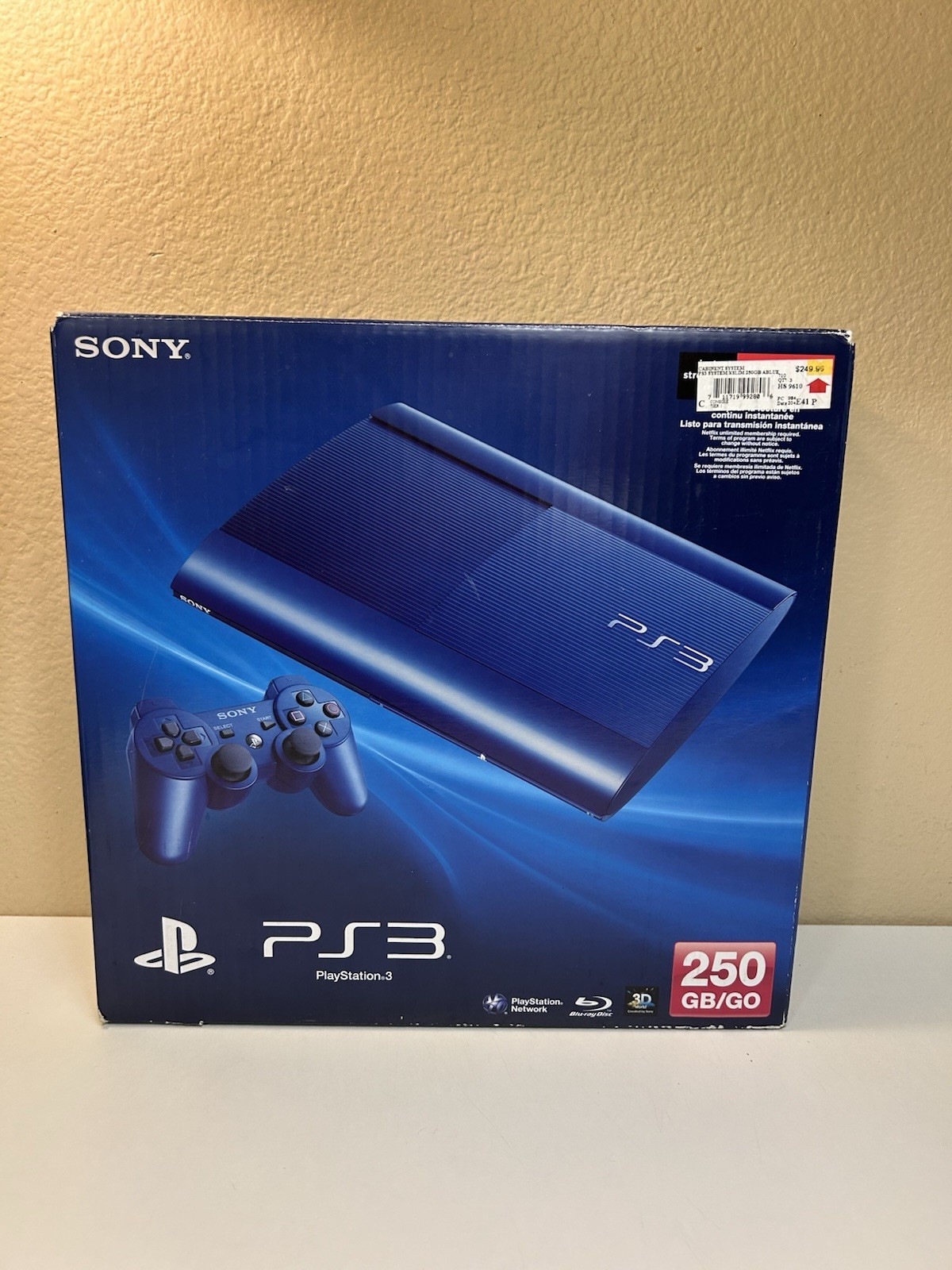New Unsealed Open Box PS3 Super Slim 250 GB Azurite Blue Console CECH-4201B Read