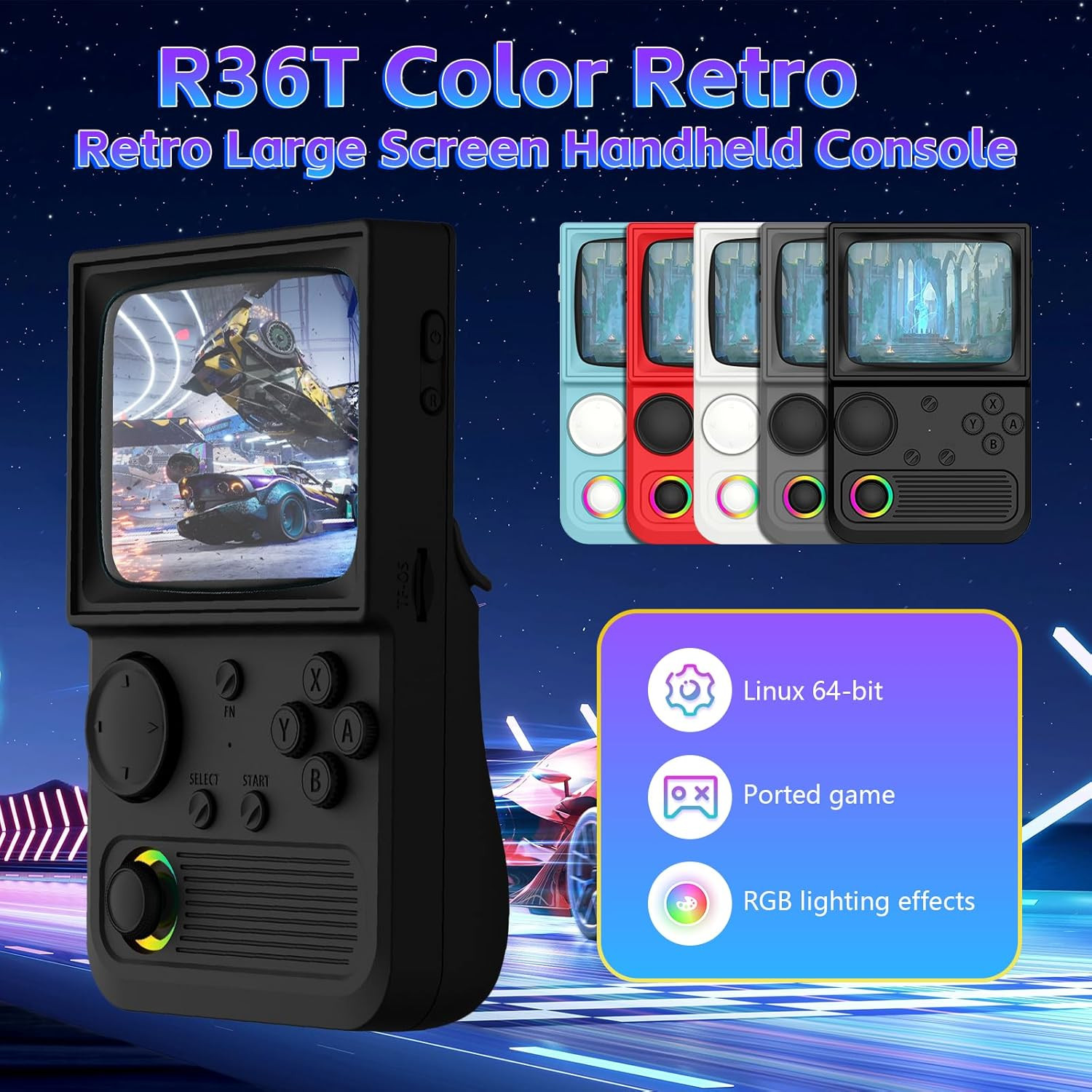 R36T Retro Game Console, Handheld Game Console with 3.5In IPS HD Screen, Video G