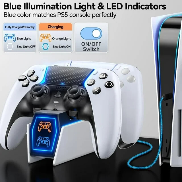 Gaming PS5 Controller Charger Dual Charging Station Dual USB Fast Charging