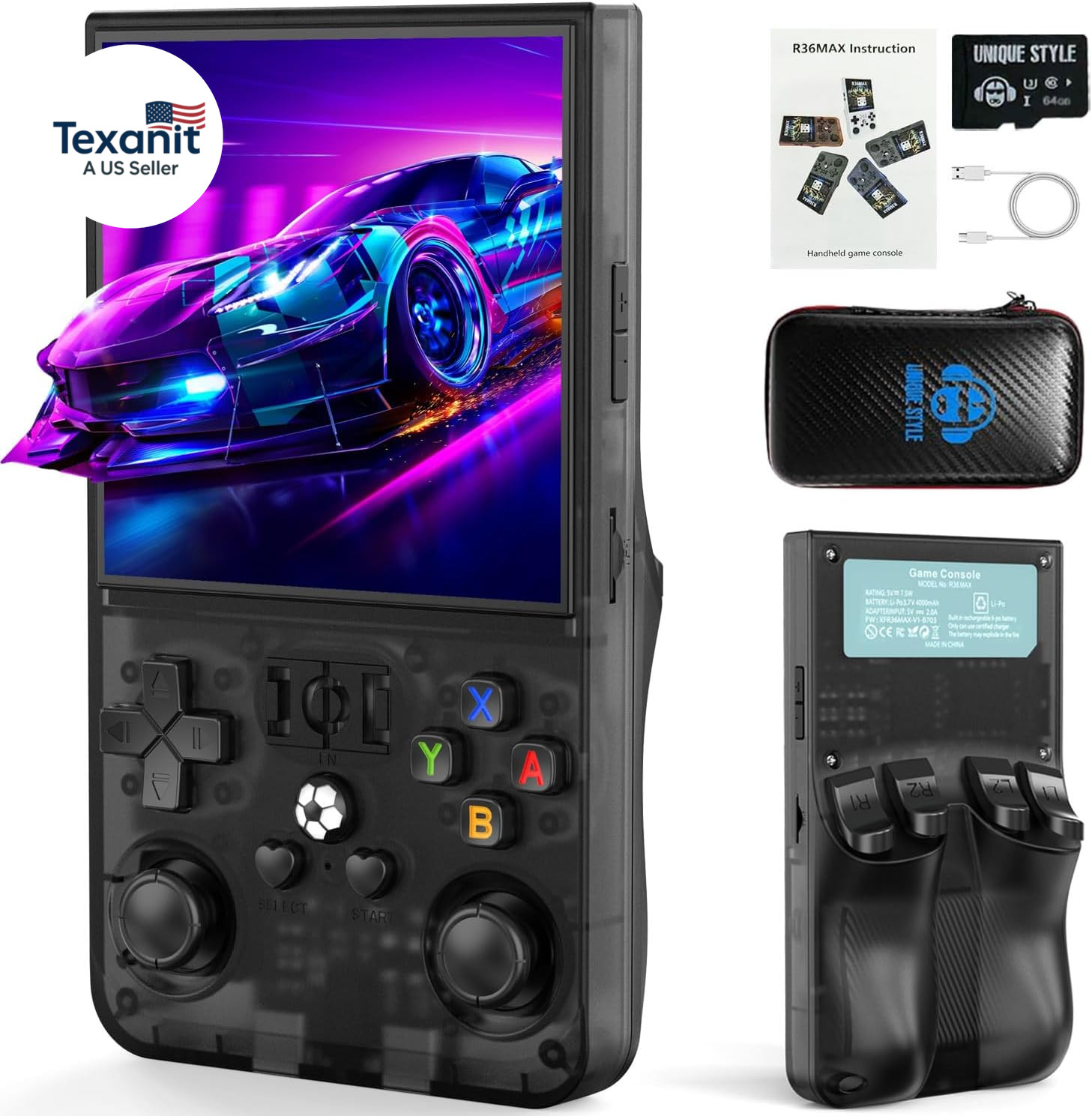 R36MAX Retro Handheld Game Console, 4.0 Inch IPS HD Screen Portable Retro Gaming