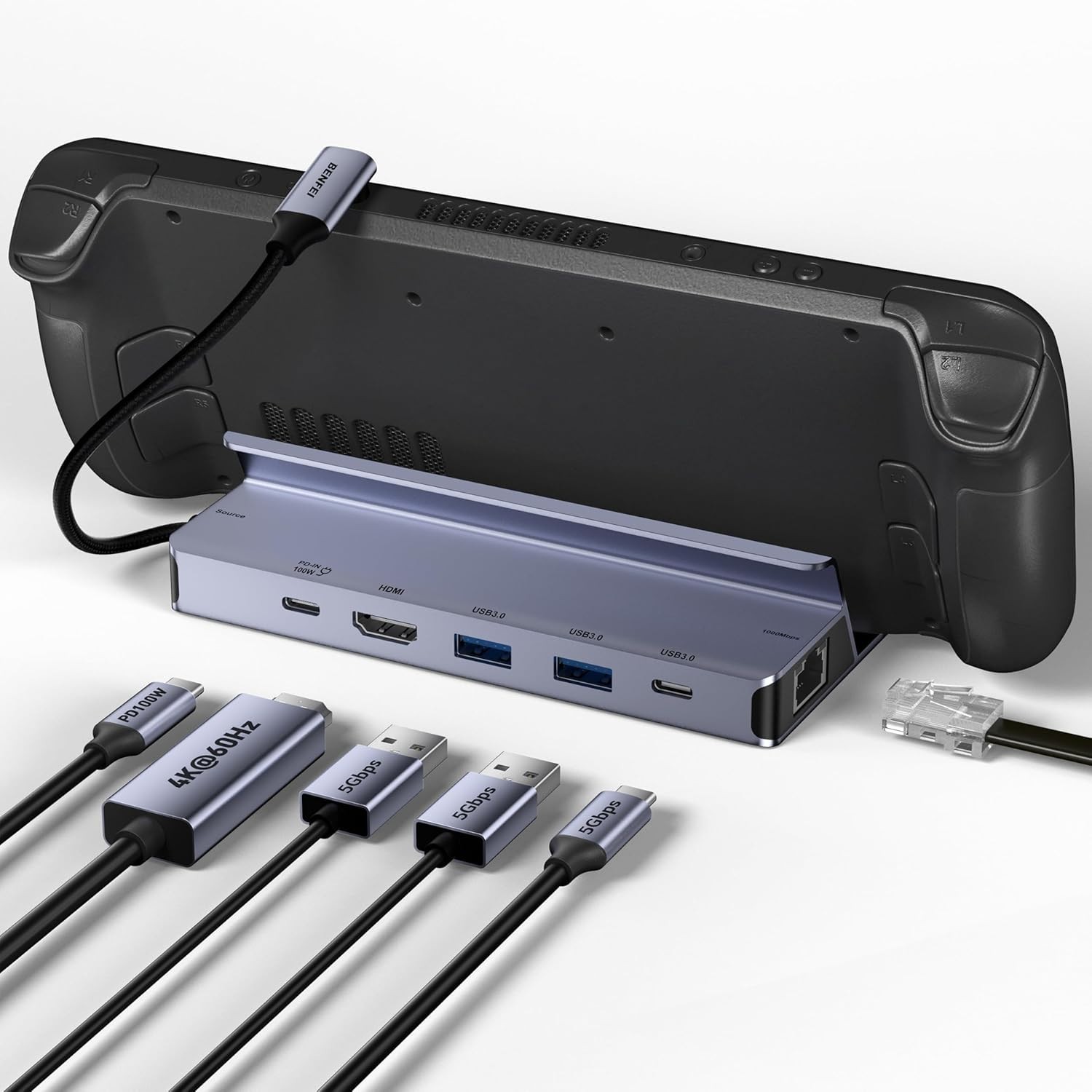 Compact Steam Deck Dock – Aluminum 6-in-1 Hub with Gigabit Ethernet Support