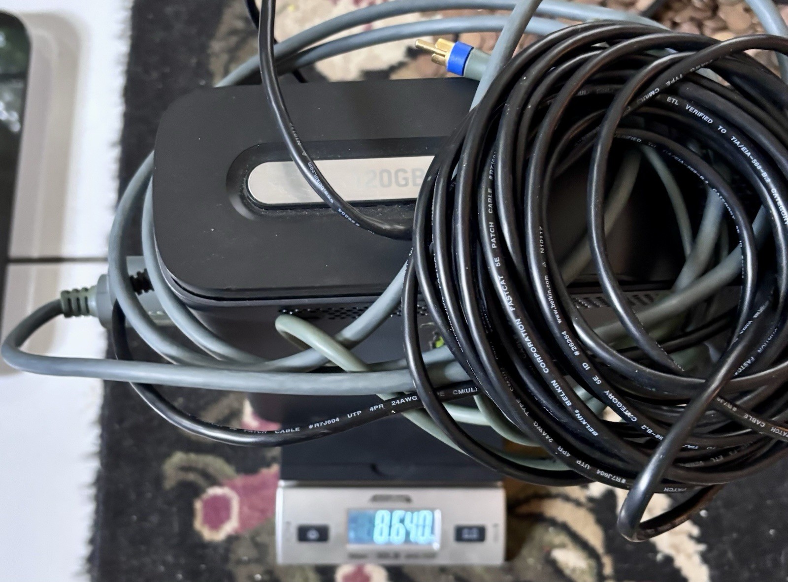 Xbox 360 Console with Belkin R7J604 Ethernet and AV Cables, headset, Intercooler