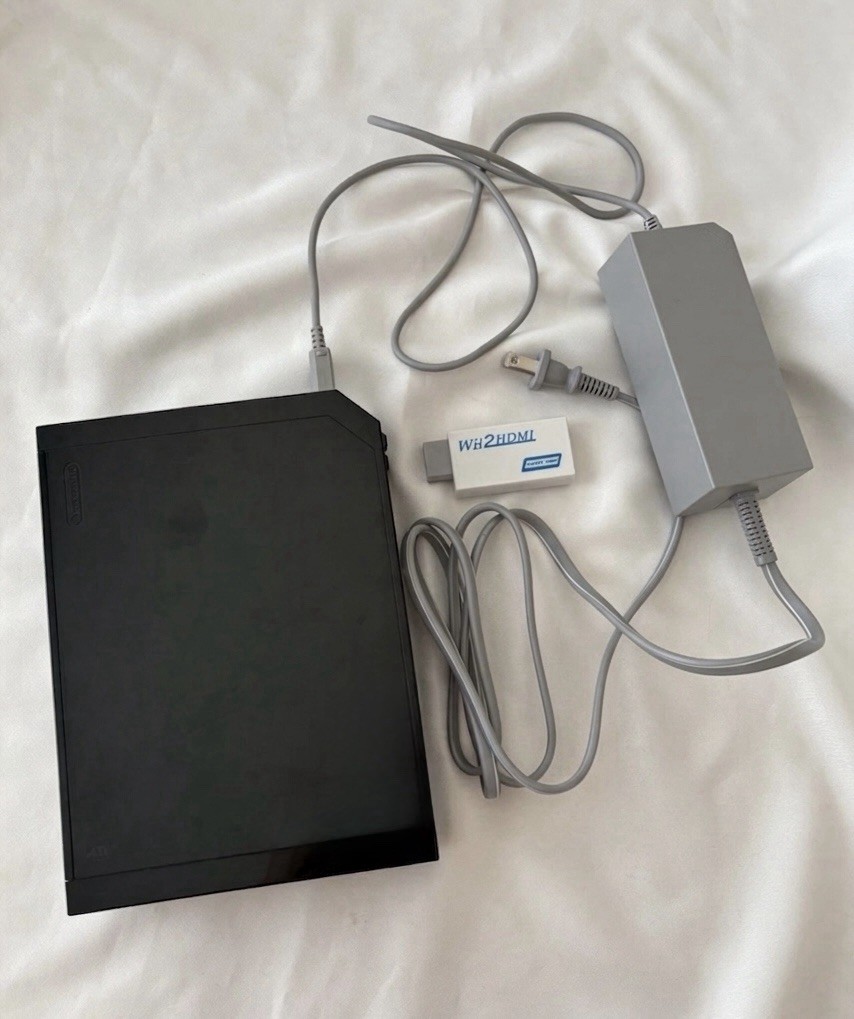 Nintendo Wii Black Console Bundle (Model RVL-101) w/Wii2HDMI Adapter