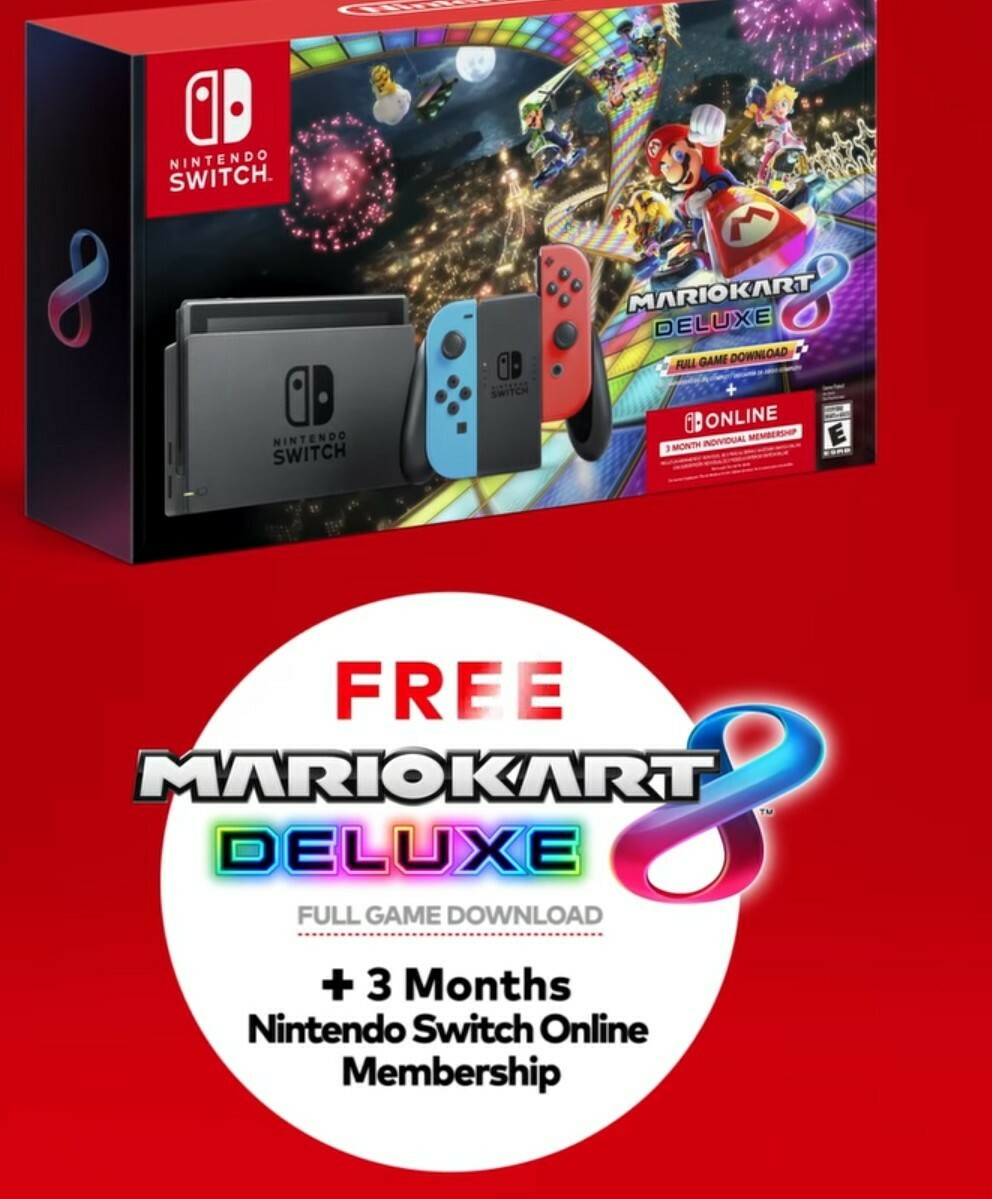 Nintendo Switch Console Mario Kart 8 Deluxe Bundle W/ Neon Blue/Red Joy-Con NIB