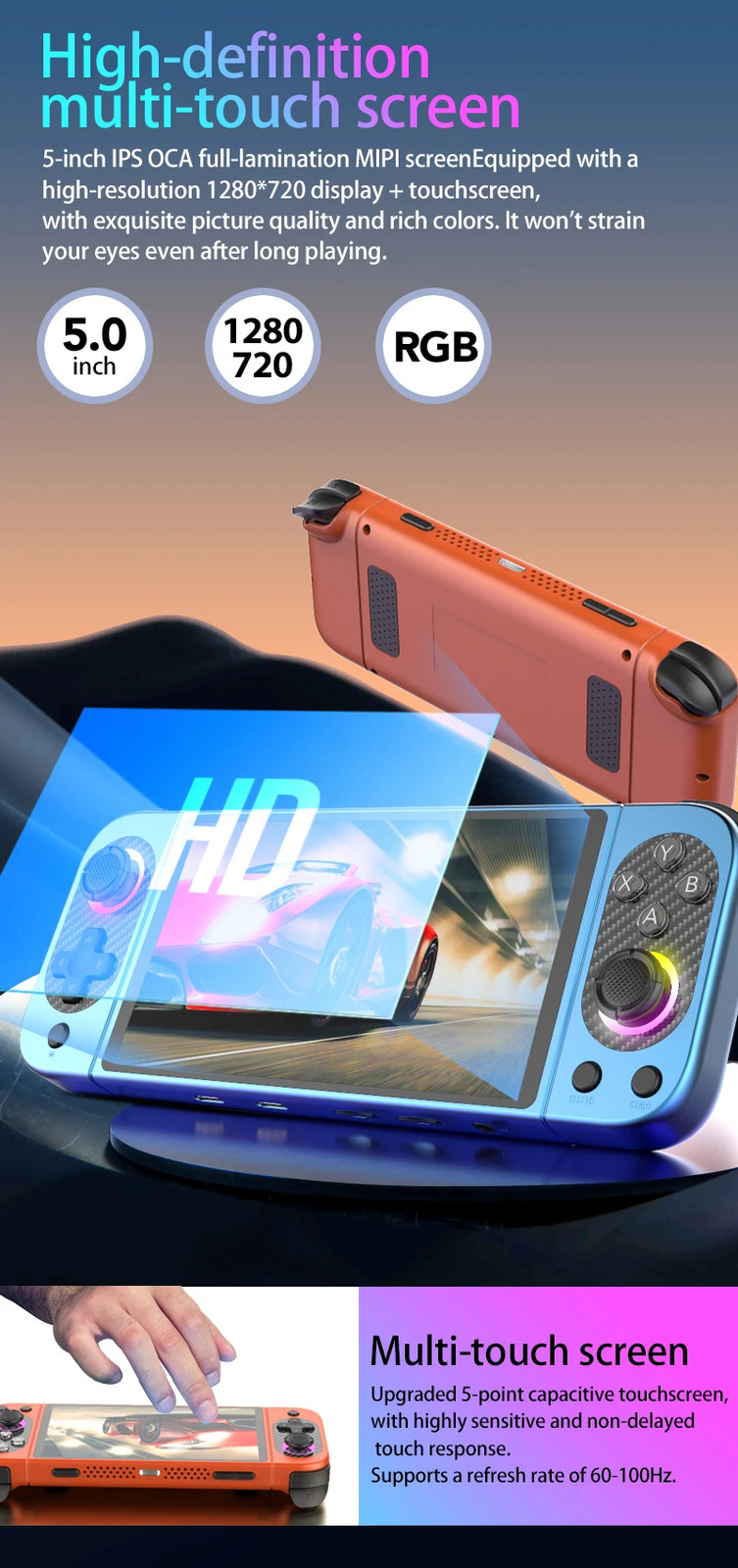 D50 Max Android Handheld Game Console, 5 Inch Touch Screen, Open Source