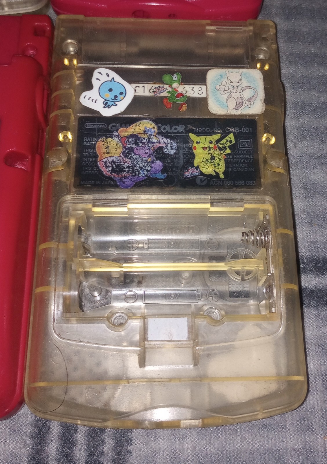 Nintendo Game Boy Color Console Shell Only Clear Lot Of 8. Pokemon Stickers.