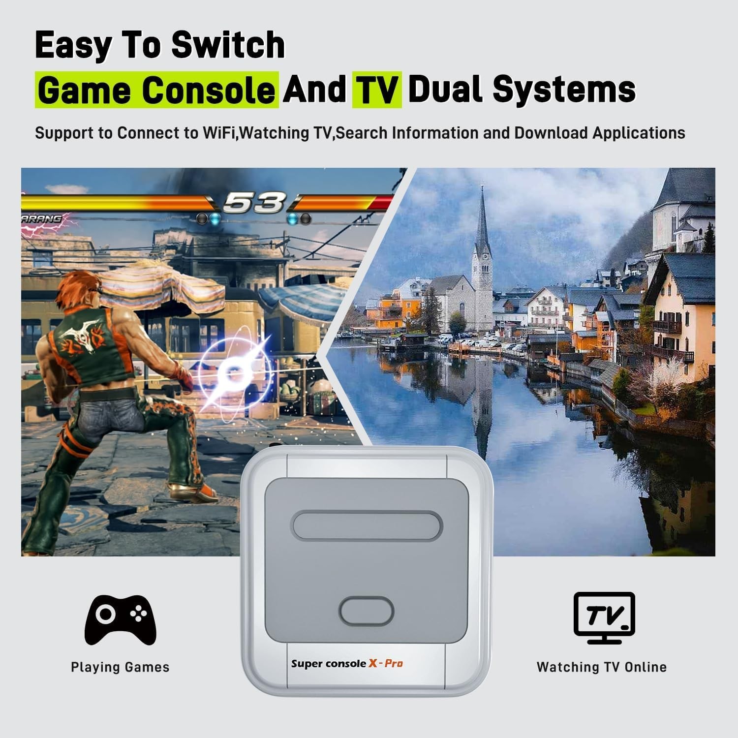 Super Console X Pro with 100000+ Games,TV & Game System in 1, Mini Retro Game