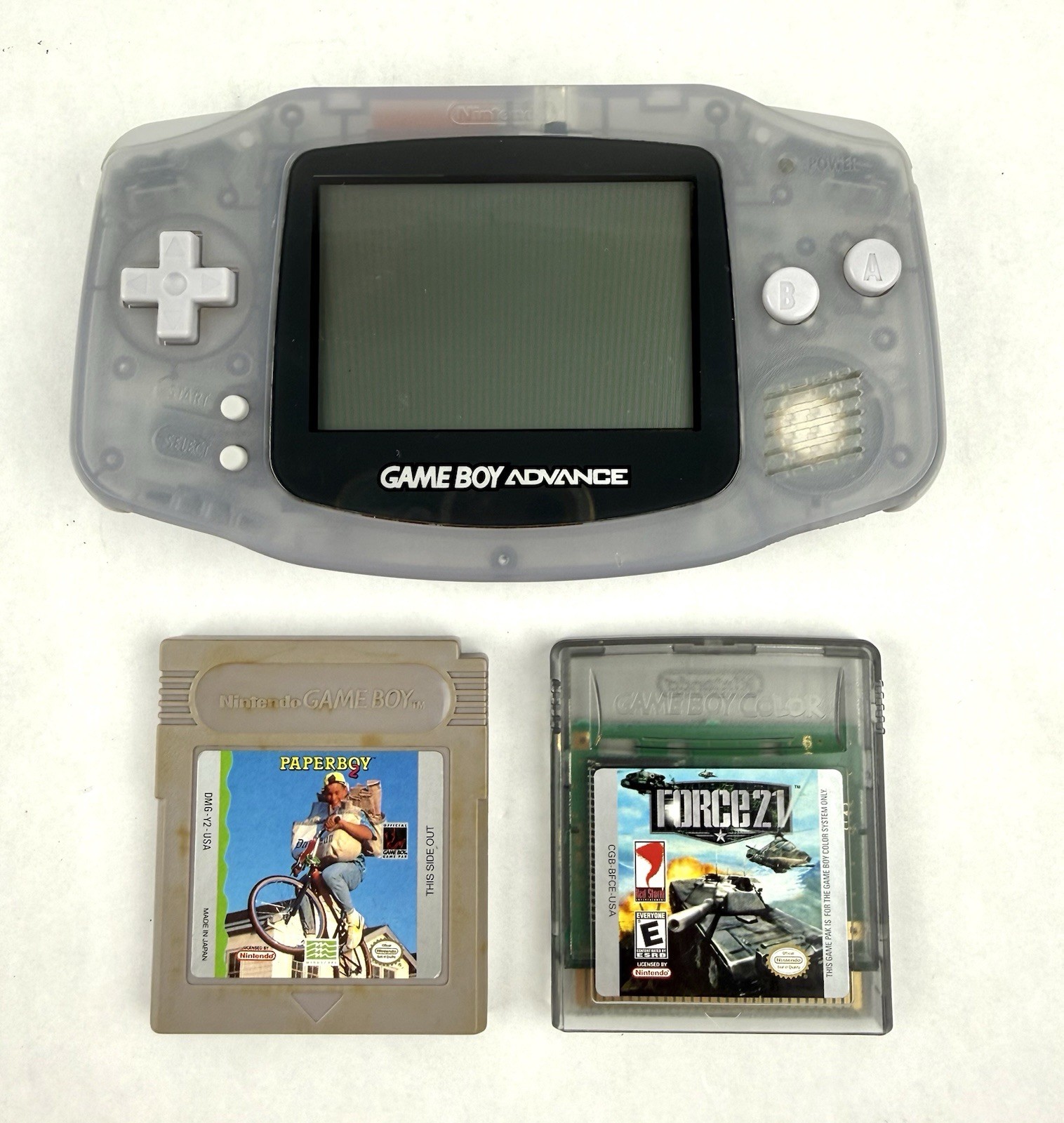 Nintendo Game Boy Advance Clear Glacier Tested AGB-001 W/ 2 Games No Batt. Cover