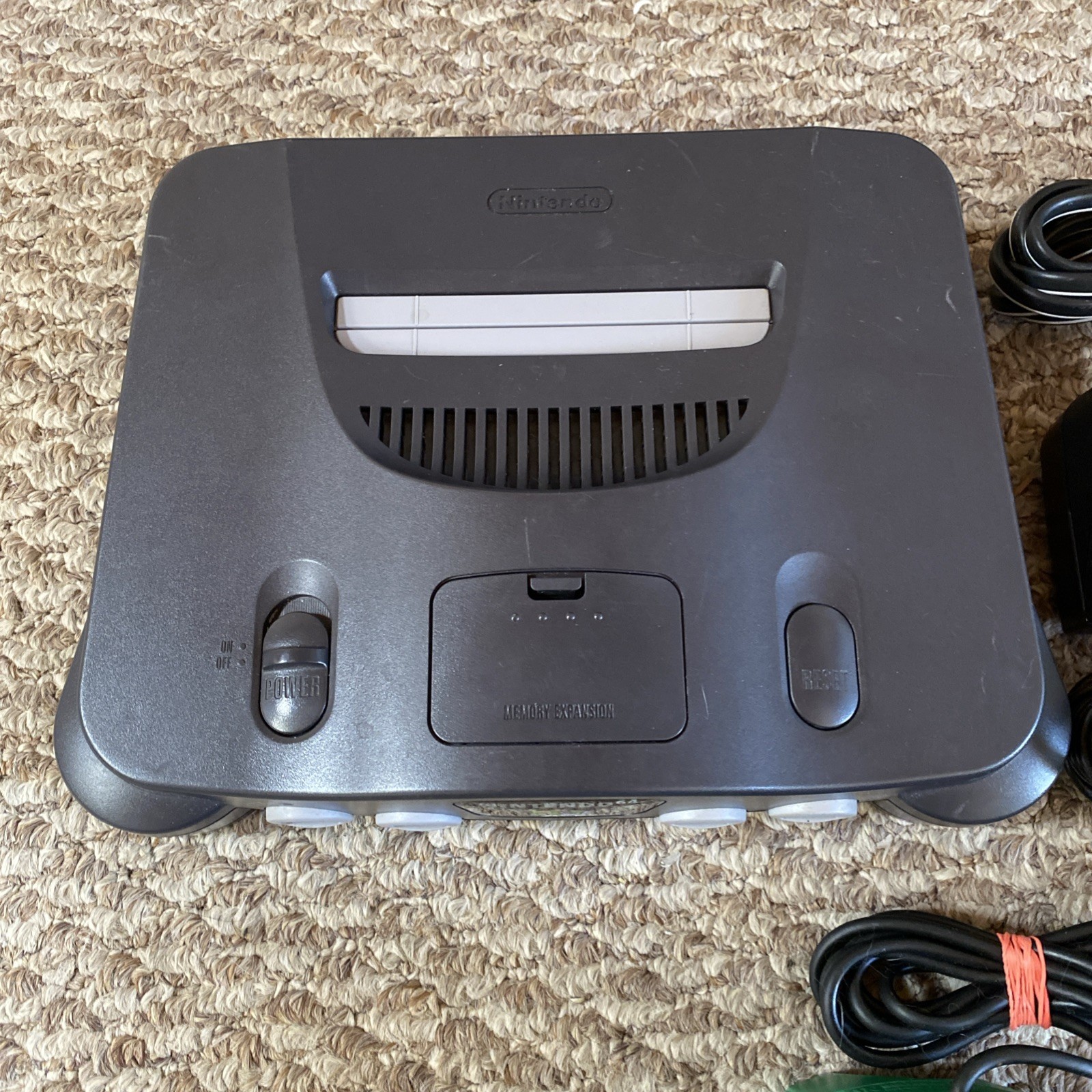 Nintendo 64 Black Console N64 w/ Green Controller Power & AV Cables ALL OEM